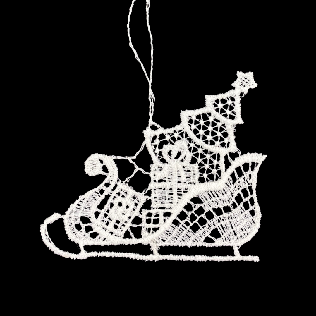 Lace Sled with Tree and Presents Ornament by StiVoTex Vogel