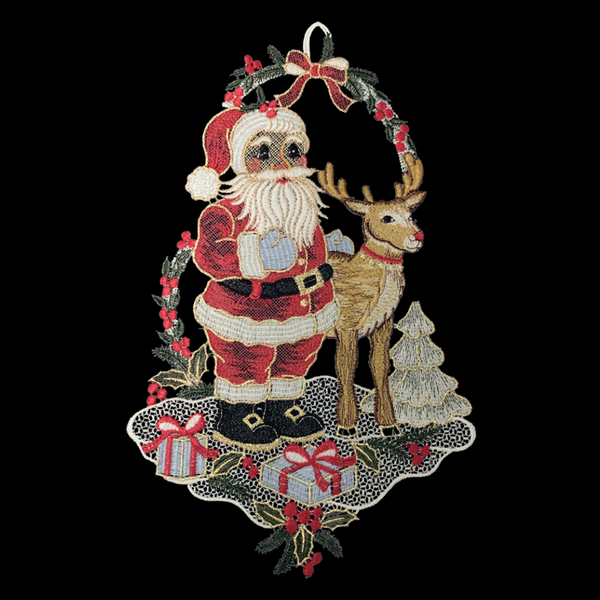 Santa with Reindeer Lace Window Hanging by StiVoTex Vogel