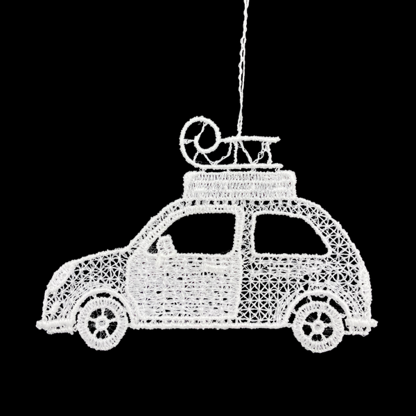 Car with Sled Lace Ornament by StiVoTex Vogel