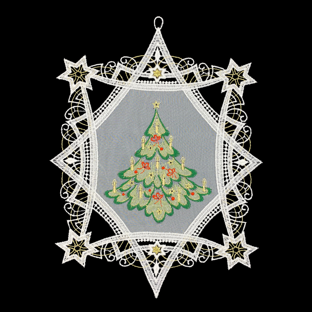 Christmas Tannenbaum in Lace Frame Window Hanging by StiVoTex Vogel