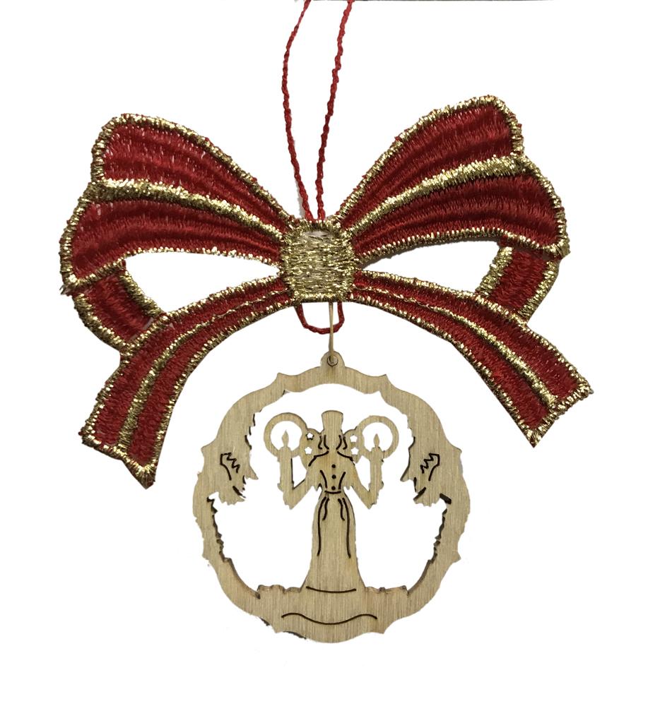 Red Lace Bow with Wood Dangle Ornament by Lenk and Sohn
