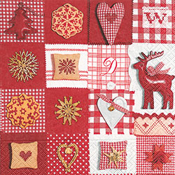 Patchwork Red & White Luncheon Size Paper Napkins