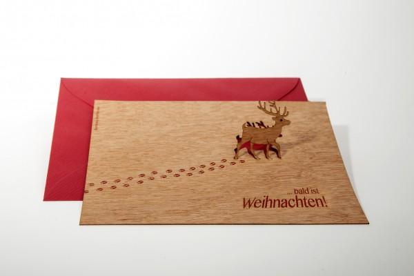 Reindeer Bald ist Weihnachten Wood Card by Formes-Berlin