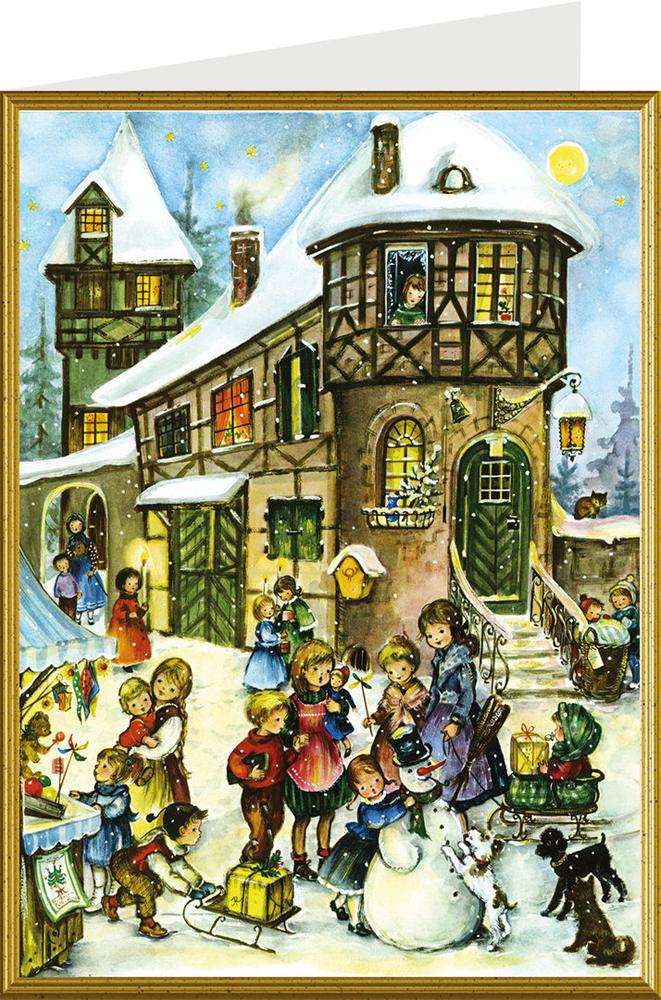 Children and Snowman Advent Calendar Card by Richard Sellmer Verlag