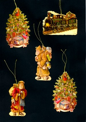Package of 5 Tree, Train and Santa Victorian Style Scrap Gift Tags by Ernst Freihoff Papierwaren
