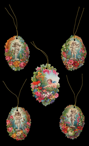 Package of 5 Angel in Garden Victorian Style Scrap Gift Tags by Ernst Freihoff Papierwaren