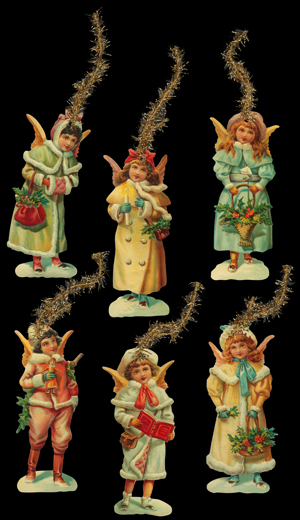 Package of 6 Victorian Style Scrap Children Angel Ornaments by Ernst Freihoff Papierwaren