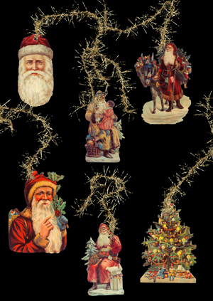 Package of 6 Victorian Style Scrap Santa Ornaments by Ernst Freihoff Papierwaren