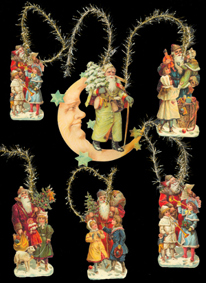 Package of 6 Victorian Style Scrap Santa & Children Ornaments by Ernst Freihoff Papierwaren