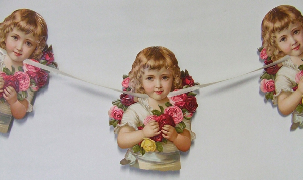 Victorian Style Scrap Girl with Roses Garland by Ernst Freihoff Papierwaren