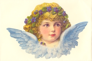 Blonde Angel with Violet Hairband Victorian Standup Card by Ernst Freihoff Papierwaren Vertriebsgese