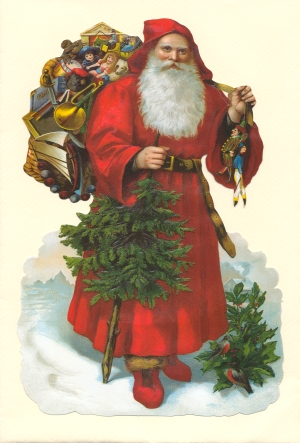 Santa with Tree Victorian Standup Card by Ernst Freihoff Papierwaren