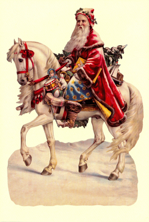 Santa on White Horse Victorian Standup Card by Ernst Freihoff Papierwaren