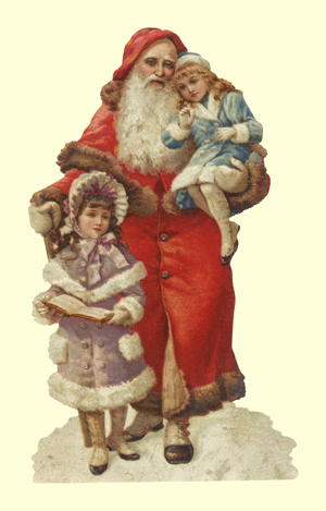 Santa with Two Girls Victorian Standup Card by Ernst Freihoff Papierwaren
