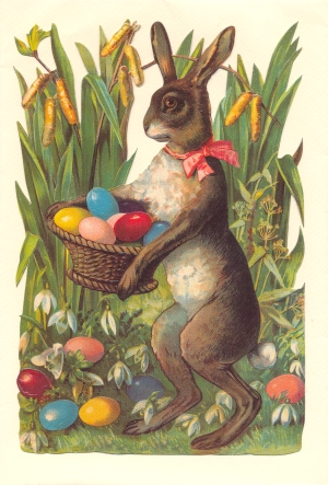 Rabbit Gathering Eggs Victorian Standup Card by Ernst Freihoff Papierwaren