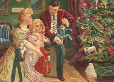 Family on Christmas Postcard by Ernst Freihoff Papierwaren