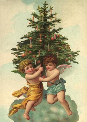 Vintage Style Angels and Tree Postcard by Ernst Freihoff Papierwaren