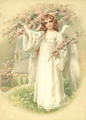 Vintage Style Angel and Cherry Blossoms Postcard by Ernst Freihoff Papierwaren