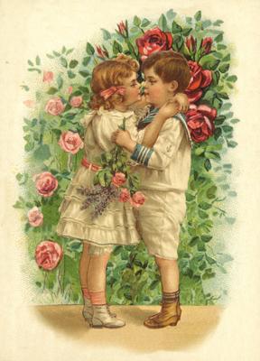 Vintage Style Boy, Girl and Roses Postcard by Ernst Freihoff Papierwaren