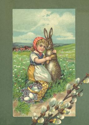Vintage Style Girl with Rabbit Postcard by Ernst Freihoff Papierwaren