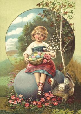 Vintage Style Girl with Egg Basket Postcard by Ernst Freihoff Papierwaren