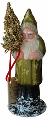 Olive Green with Gold Stars Santa Paper Mache Candy Container by Ino Schaller