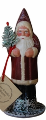 Red Coat Santa with Snow Paper Mache Candy Container by Ino Schaller