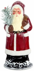 Red Coated Santa with Feather Tree Paper Mache Candy Container by Ino Schaller