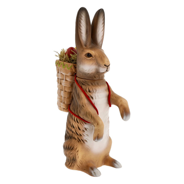 Upright Easter Bunny with Basket Candy Container, Brown by Marolin Manufaktur