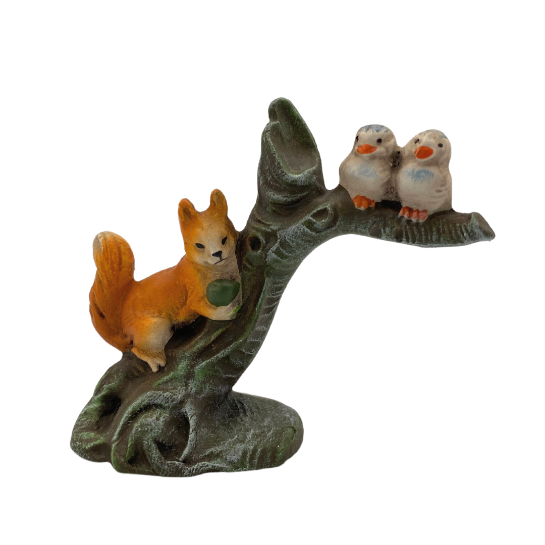 Squirrel and Birds in TreeÊ Paper Mache Figurine by Marolin