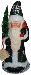 Black Glitter with White Flakes Santa Paper Mache Candy Container by Ino Schaller