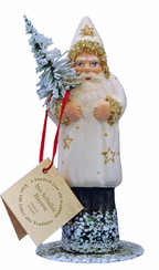 Santa in Cream Coat with Gold Stars Paper Mache Candy Container by Ino Schaller