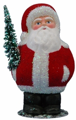 Red Beaded Chubby Santa Paper Mache Candy Container by Ino Schaller