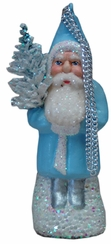 Small Santa in Light Blue Coat on Beaded Base Paper Mache Ornament by Ino Schaller