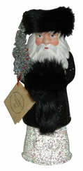 Russian Santa with Black Fur and Silver Star Paper Mache Candy Container by Ino Schaller