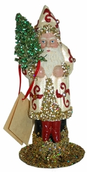 Cream with Red Decor Beaded Santa Paper Mache Candy Container by Ino Schaller