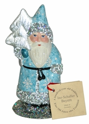 Light Blue with Silver Molded Tree Santa Papier Mache Candy Container by Ino Schaller by Ino Schaller