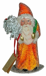 Orange Beaded with Green Bag Santa Paper Mache Candy Container by Ino Schaller