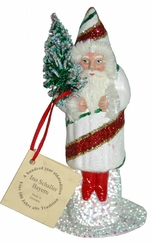White with Red and Green Stripes Santa Paper Mache Candy Container by Ino Schaller