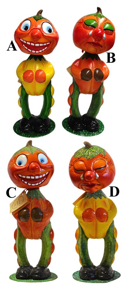 Assorted Pumpkin Nodder Papier Mache Candy Figurines by Ino Schaller