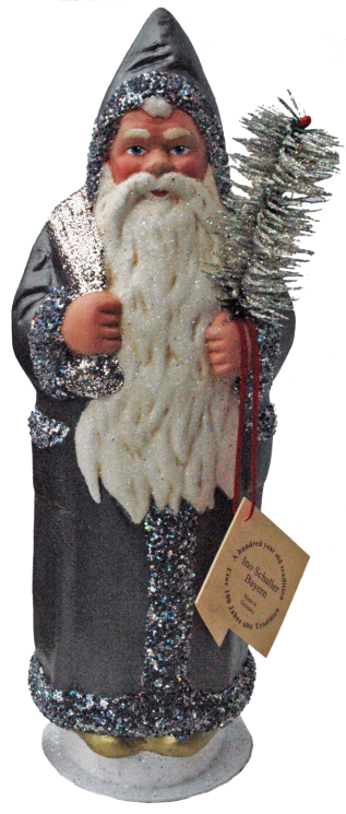Santa, Metal Grey with Glitter Trim Paper Mache Candy Container by Ino Schaller