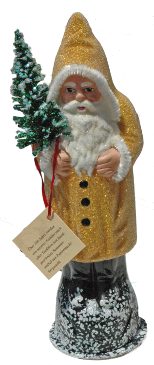 Santa, Yellow Beaded Coat Paper Mache Candy Container by Ino Schaller