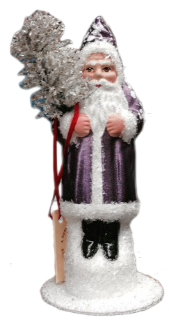 Small Santa in Purple Coat Paper Mache Candy Container by Ino Schaller