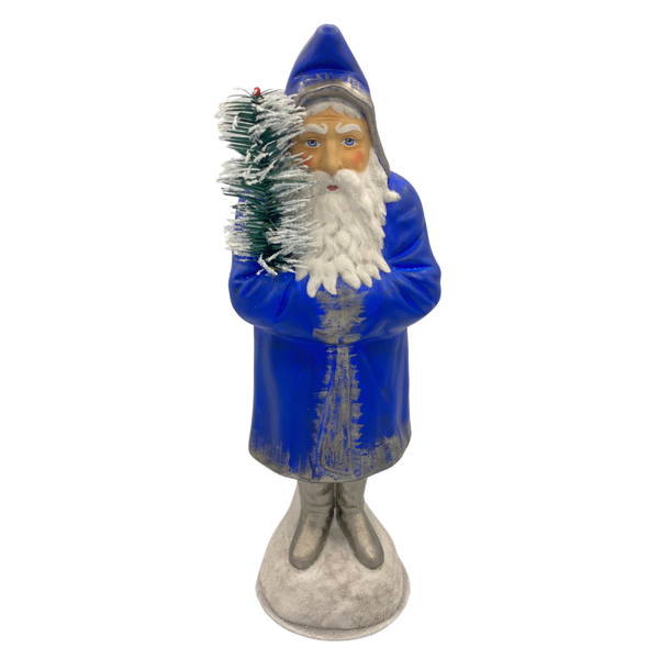 Antiqued Blue Coat Santa with Goosefeather Tree by Ino Schaller