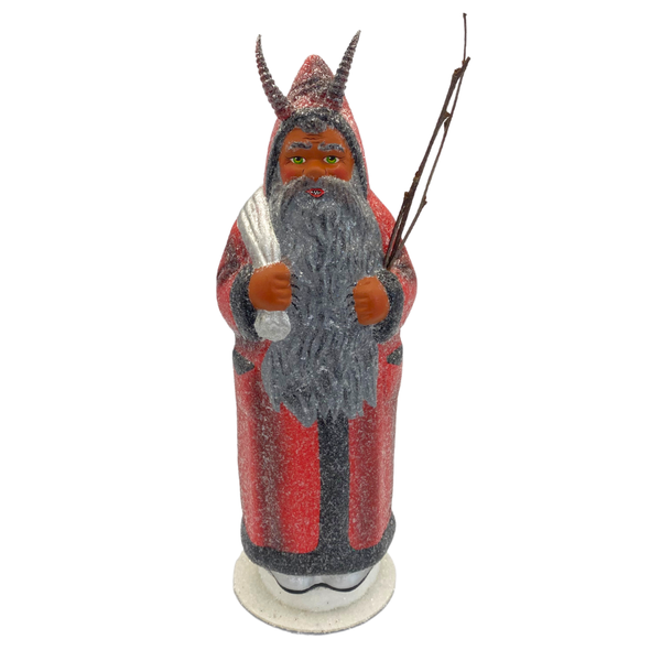 Krampus Candy Container with Switches, red frosted with silver bag by Ino Schaller