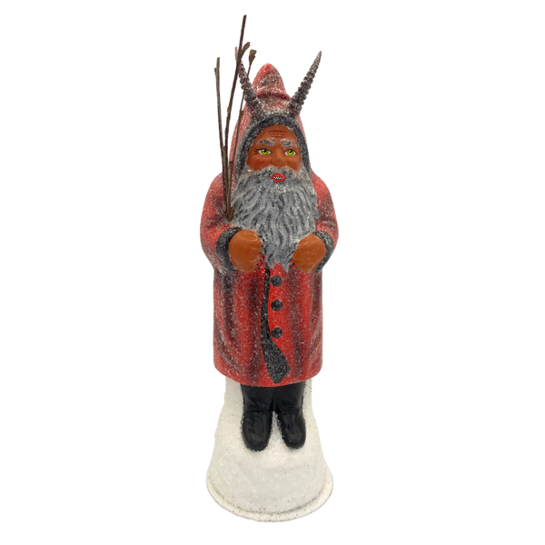 Krampus Papier Mache Candy Container with Switches, red frosted by Ino Schaller
