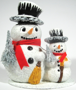Snowman Family Paper Mache Candy Container by Ino Schaller