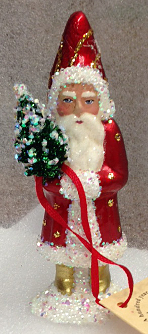 Petite Red Santa with Gold Dots and Boots Paper Mache Figurine by Ino Schaller