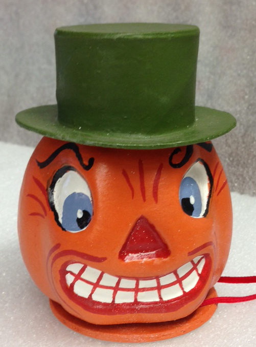 Pumpkin with Hat Paper Mache Candy Container by Ino Schaller