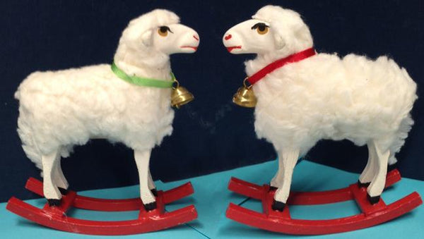 Assorted Sheep on Rocker with Ribbon Papier Mache Figurines by Ino Schaller